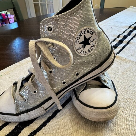 Converse Chuck Taylor All Star Silver Glitter Print High Top Size Youth 2 US - Picture 1 of 10